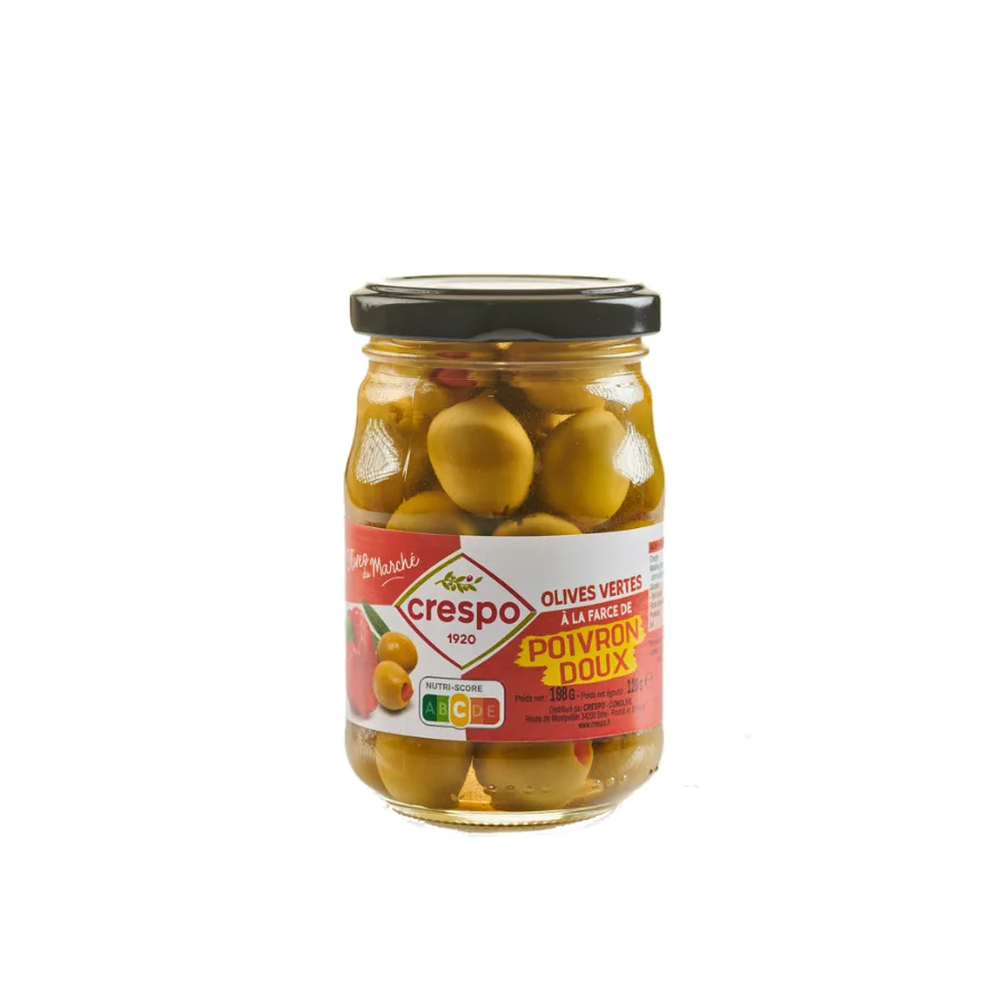 Olives vertes à la farce de poivron doux - Bocal 21 cl
