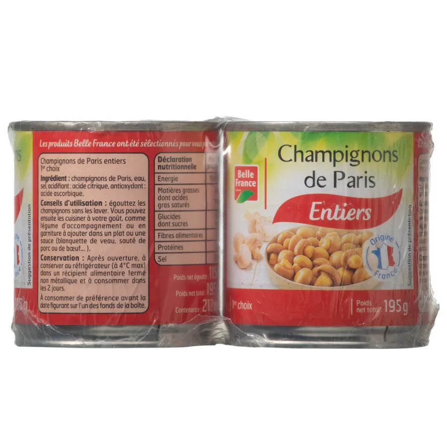 CHAMPIGNON DE PARIS ENTIER BF BOITE 2 X 1/4 390 G