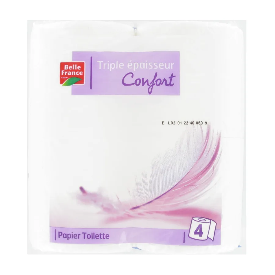 Papier toilette confort blanc triple épaisseur Belle France par 4