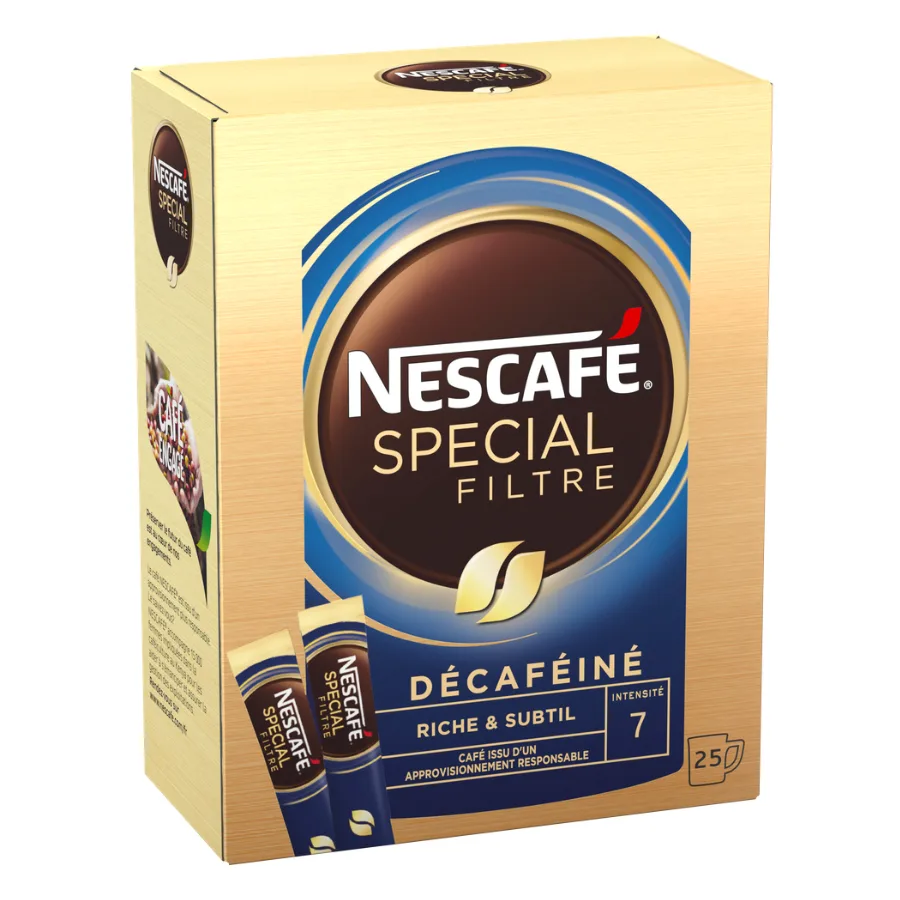 NESCAFÉ SPECIAL FILTRE Décaféiné, Café Soluble, Boîte de 25 Sticks