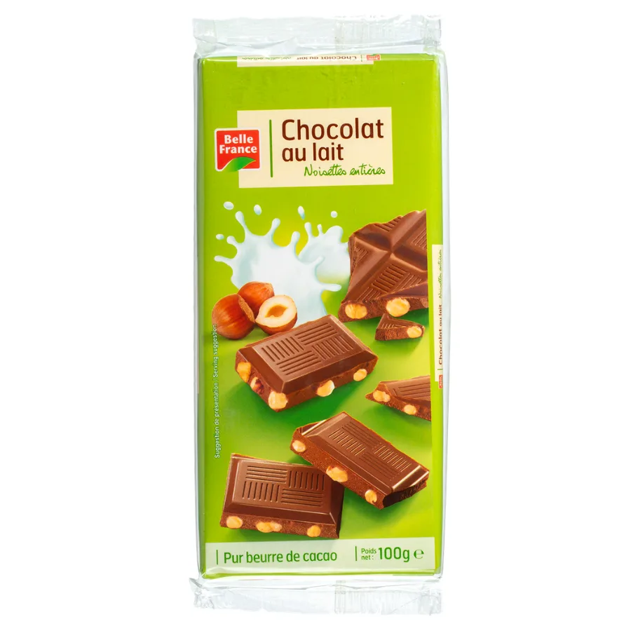 CHOCOLAT LAIT NOISETTES ENTIERES BF TABLTE 2 X100G