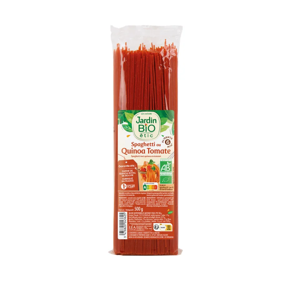 JARDIN BIO / SPAGHETTI AU QUINOA ET A LA TOMATE BIO* / SACHET DE 500G