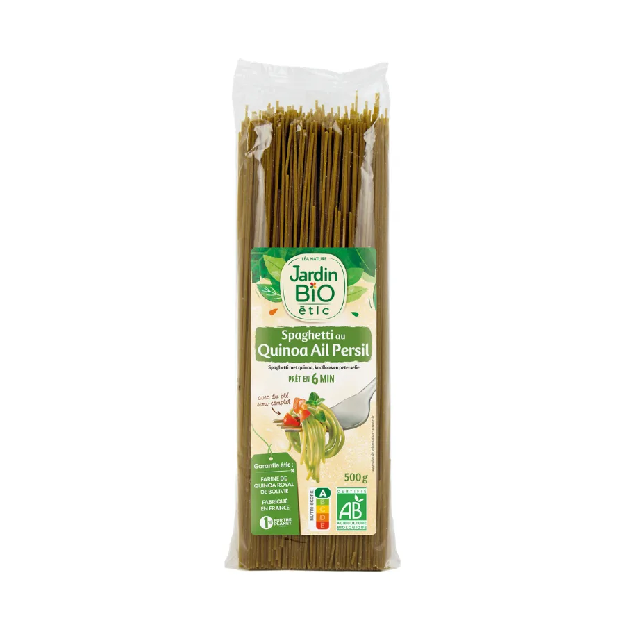 JARDIN BIO / SPAGHETTI AU QUINOA, PERSIL ET AIL BIO* / SACHET DE 500G