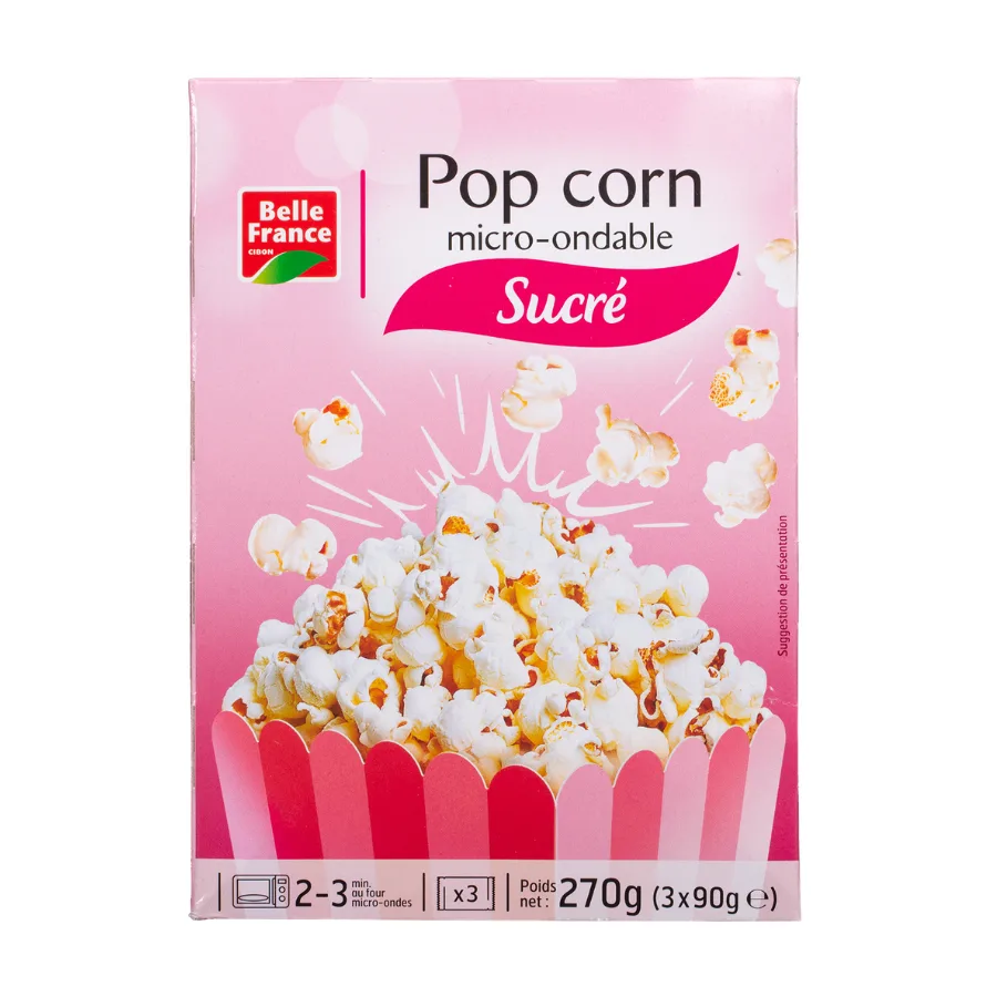 POP CORN SUCRE MICRO ONDABLE X 3 SCHT BF ETUI 270G