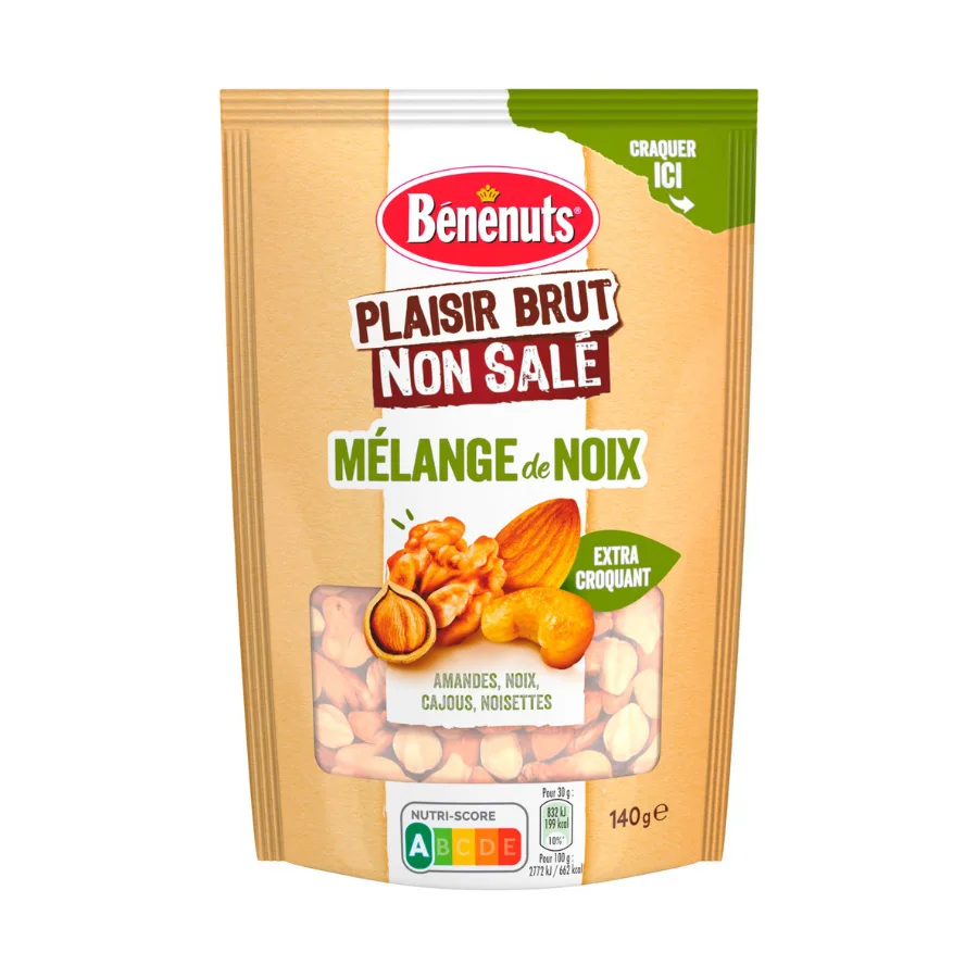 Bénénuts Plaisir brut Mélange de noix amandes, noix, cajous, noisettes 140 g