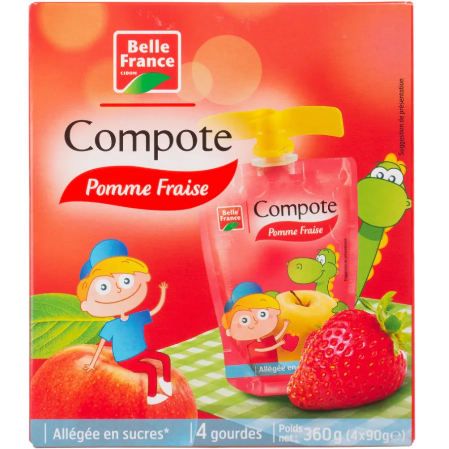 COMPOTE GOURDE POMME FRAISE BF ETUI 4 X 90 G