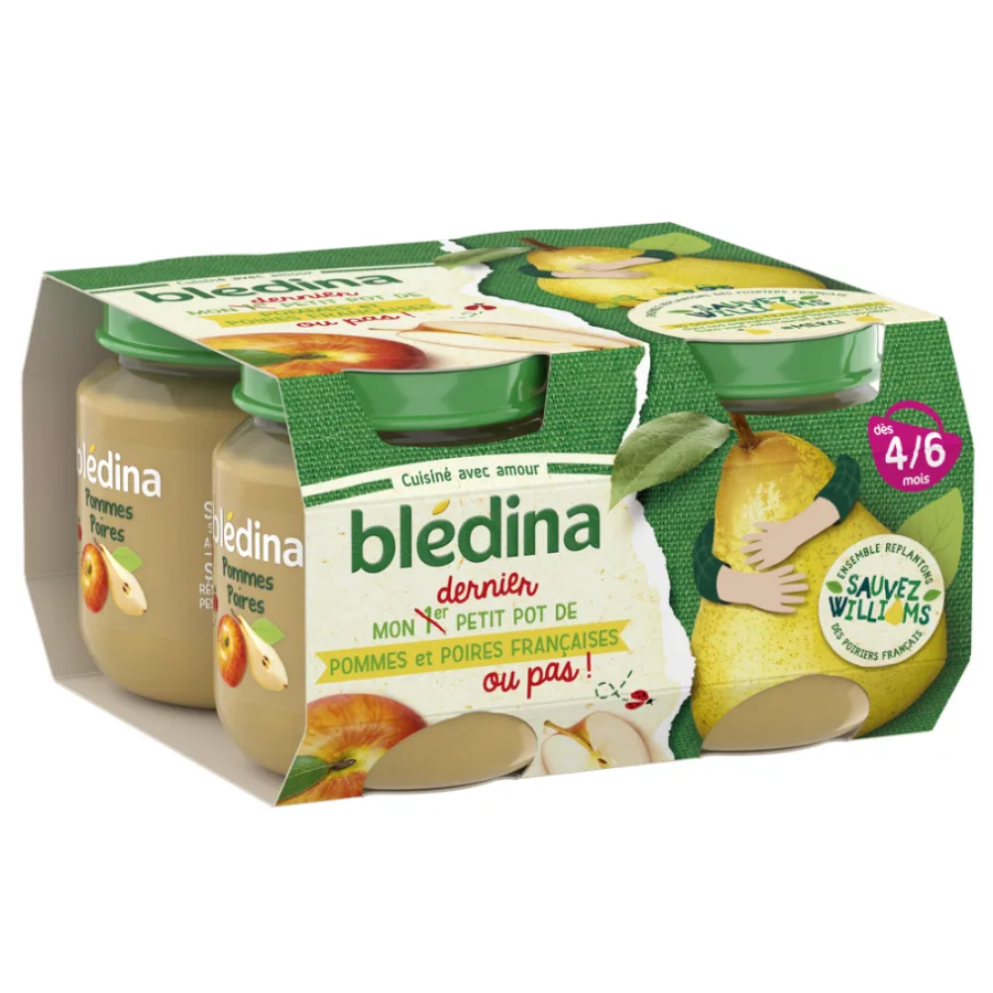 BLEDINA POTS FRUITS Pommes Poires 4x130g Dès 4/6 mois