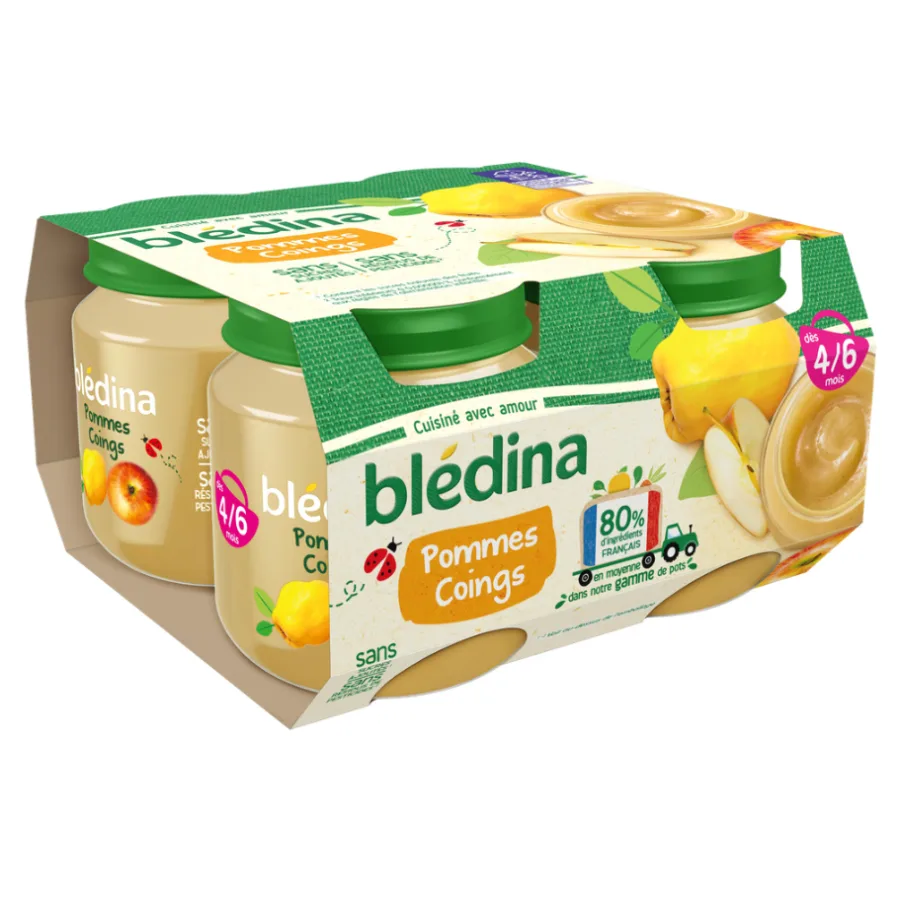 BLEDINA POTS FRUITS Pommes Coings 4x130g Dès 4/6 mois