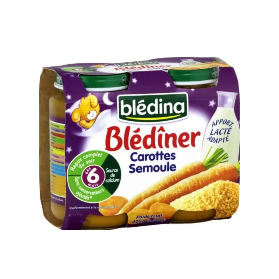 BLEDINA BLEDINER POTS Carottes Semoule 2x200g Dès 6 mois