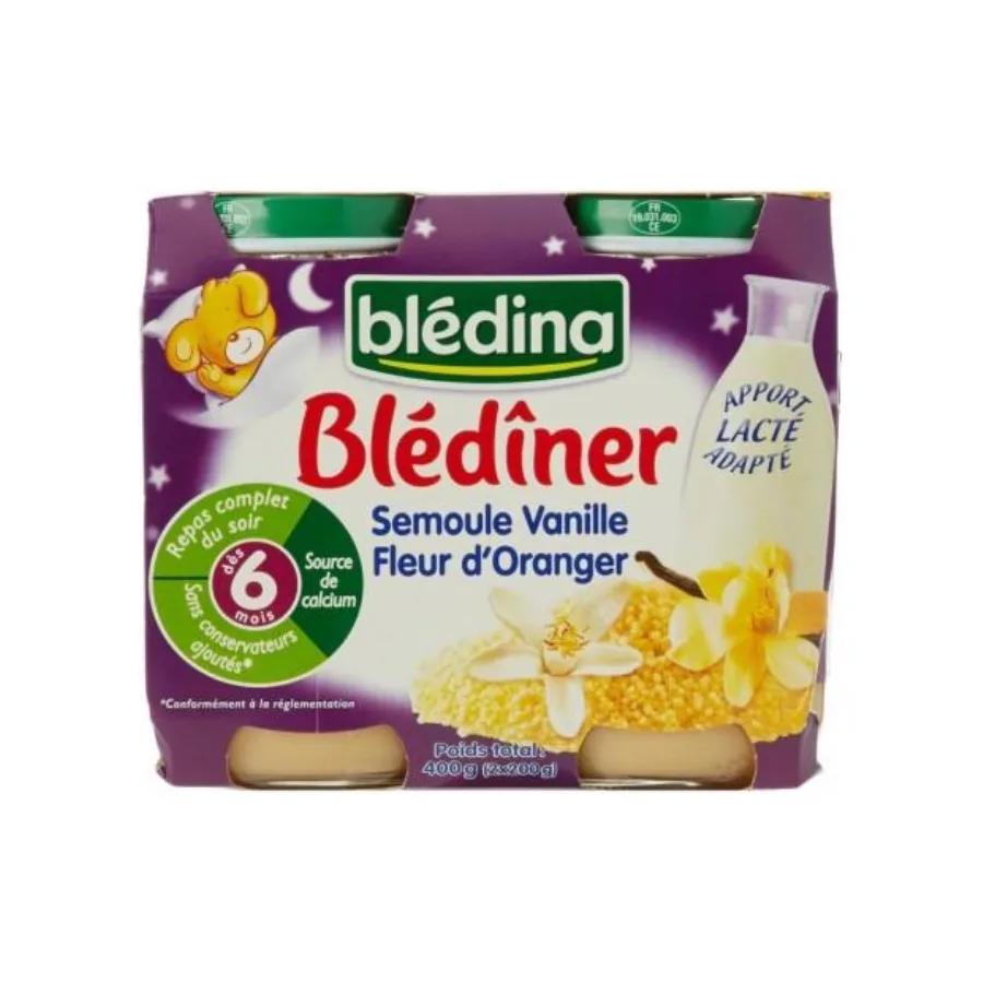 BLEDINER POTS 2x200g Semoule Vanille Fleur Oranger Dès 6 mois