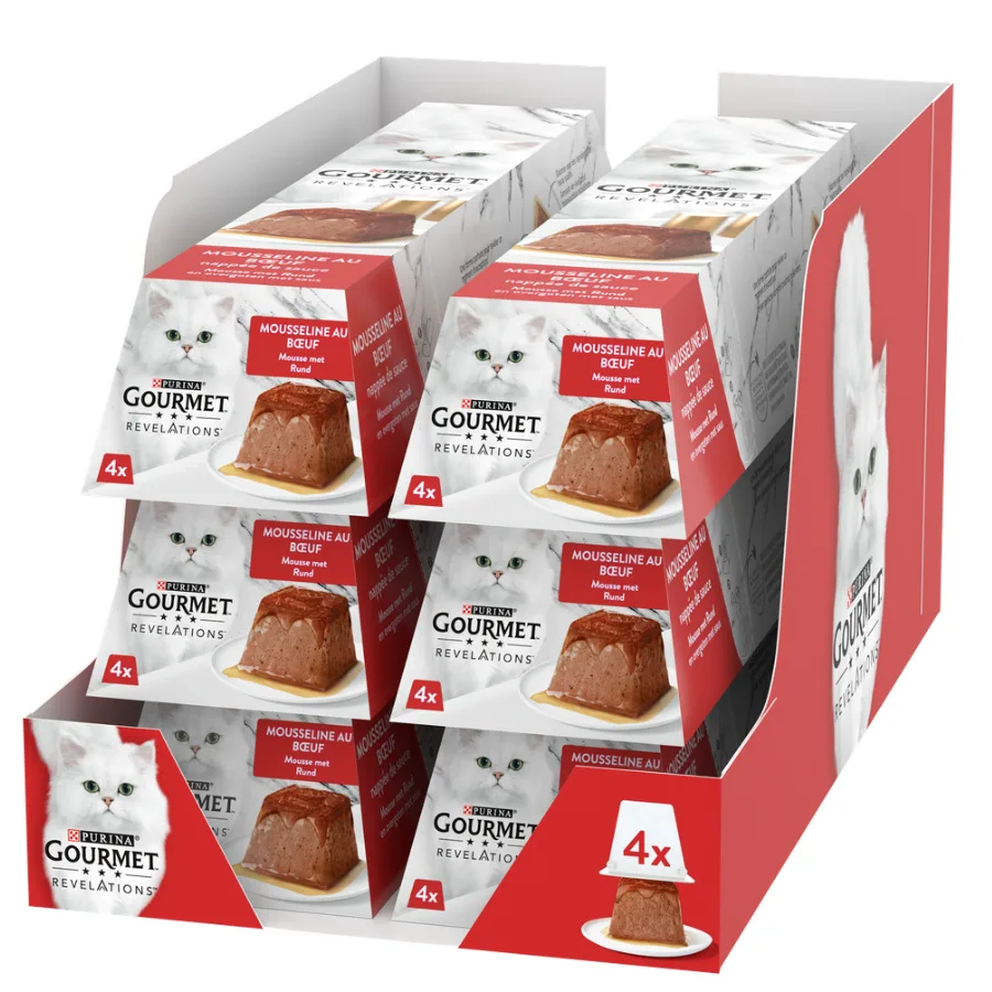 PURINA GOURMET™ REVELATIONS™ Mousseline au Bœuf nappée de sauce - 4 X 57g - Portions repas pour chats adultes