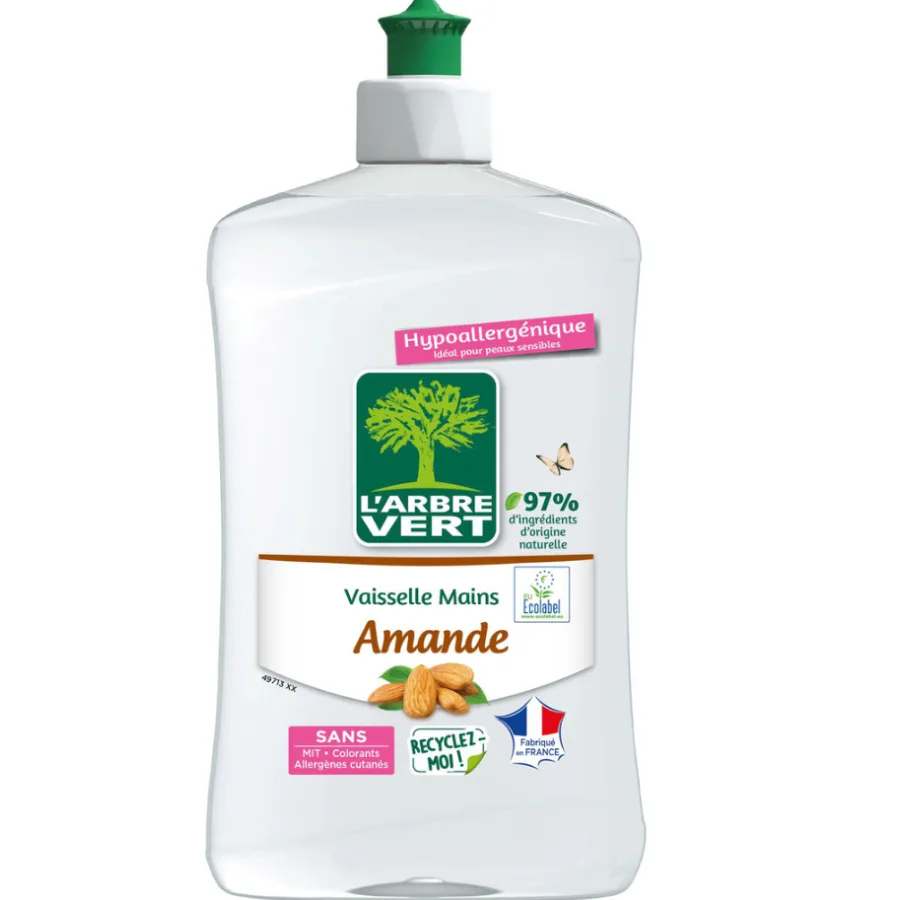 L'Arbre Vert Vaisselle Mains Ecolabel Amande - Hypoallergénique - 97% d'ingrédients d'origine naturelle - 500mL