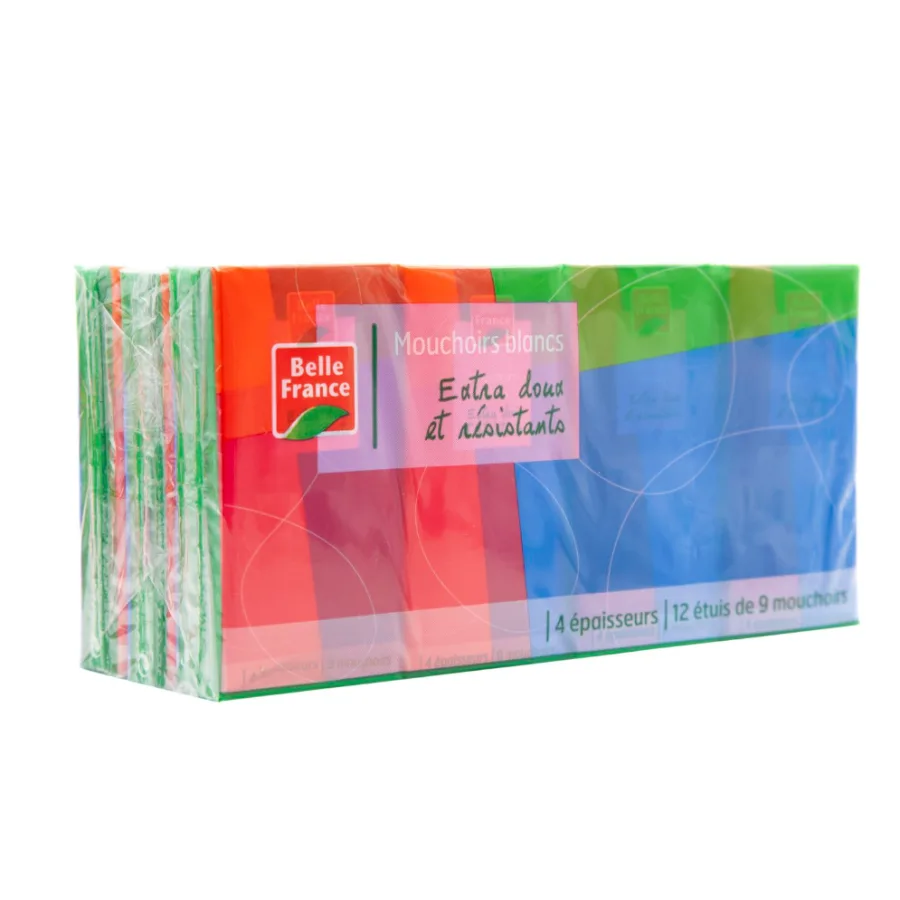 Mouchoirs étuis blancs extra doux 12 x 9 4 épaisseurs Belle France